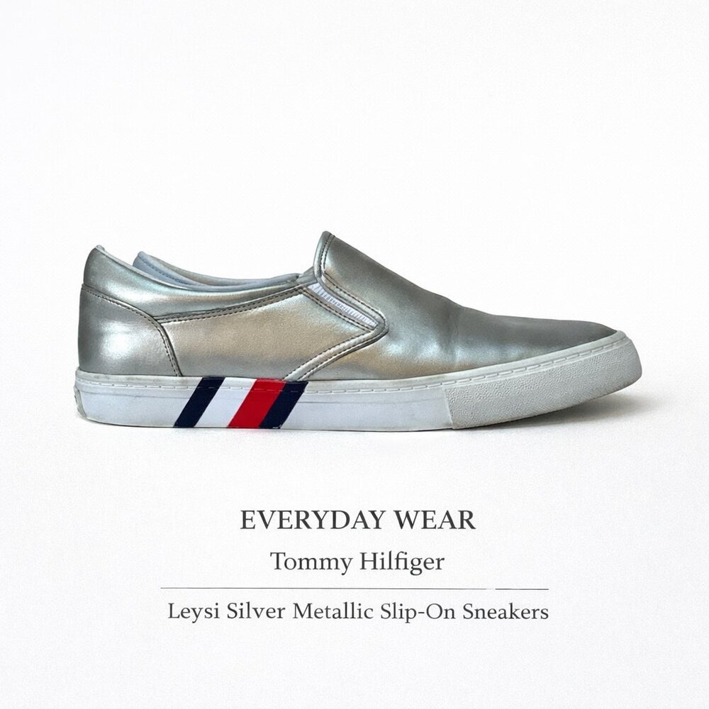 Tommy Hilfiger Leysi Silver Metallic Slip-On Sneakers Women’s 7